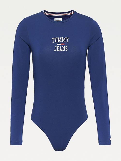 Tommy Hilfiger College Logo Long Sleeve Bodysuit Ženske Majice Modra | TH925MNQ