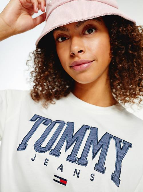 Tommy Hilfiger College Organic Cotton Boyfriend Fit Ženske Majice Bela | TH381EUJ