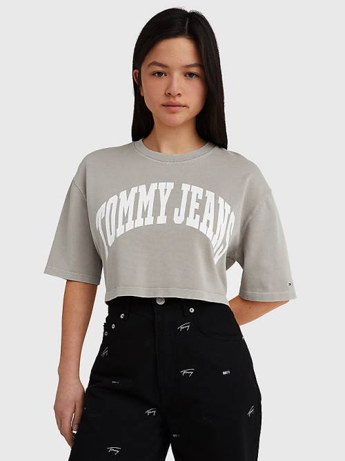 Tommy Hilfiger College Oversized Cropped Ženske Majice Bež | TH726RBH