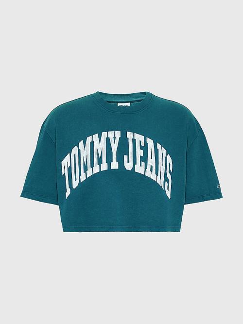 Tommy Hilfiger College Oversized Cropped Ženske Majice Zelena | TH742KWV