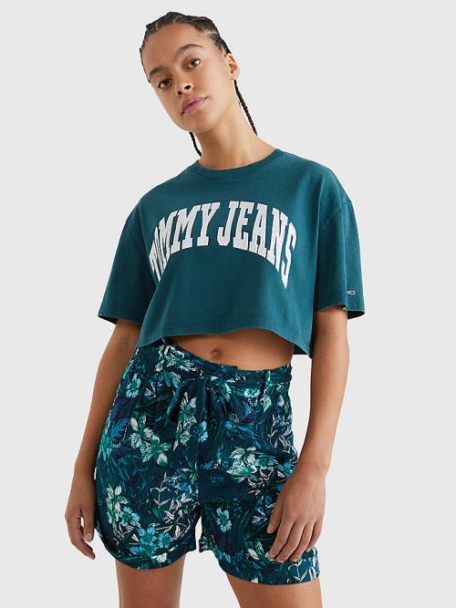 Tommy Hilfiger College Oversized Cropped Ženske Majice Zelena | TH742KWV