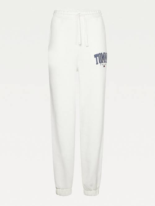 Tommy Hilfiger College Tommy Badge Plush Joggers Ženske Hlače Bela | TH269EQZ