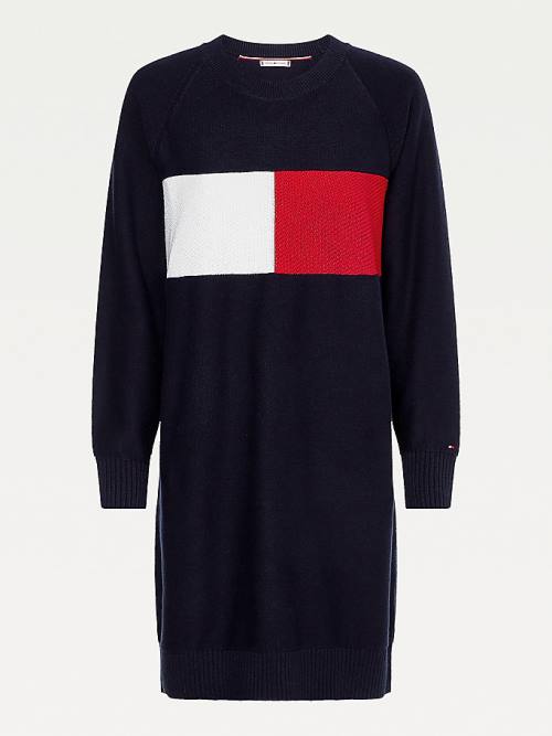 Tommy Hilfiger Colour-Blocked Flag Jumper Ženske Obleke Modra | TH618WRO