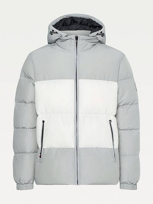 Tommy Hilfiger Colour-Blocked Hooded High Loft Puffer Moški Jakne Siva | TH706TAZ