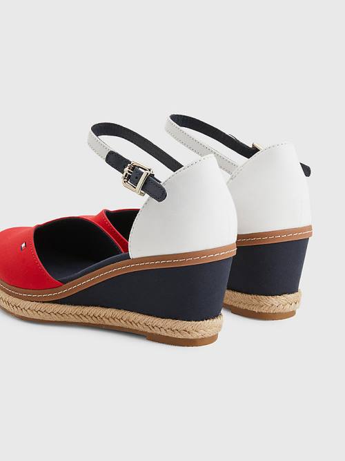 Tommy Hilfiger Colour-Blocked Mid Heel Wedge Espadrille Ženske Sandali Rdeča | TH271XJE