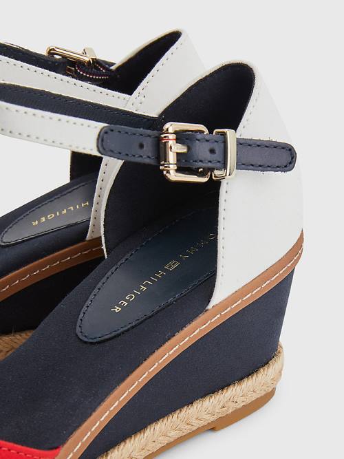 Tommy Hilfiger Colour-Blocked Mid Heel Wedge Espadrille Ženske Sandali Rdeča | TH271XJE