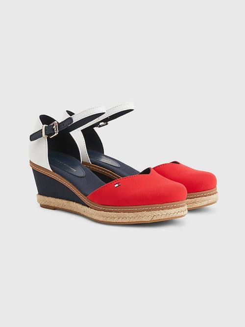 Tommy Hilfiger Colour-Blocked Mid Heel Wedge Espadrille Ženske Sandali Rdeča | TH271XJE