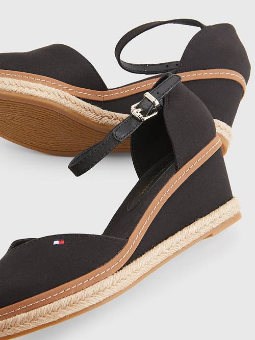 Tommy Hilfiger Colour-Blocked Mid Heel Wedge Espadrille Ženske Sandali Črna | TH361ESJ