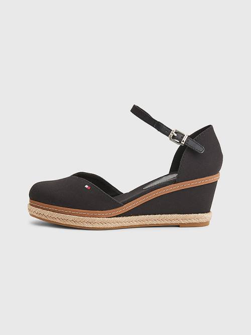 Tommy Hilfiger Colour-Blocked Mid Heel Wedge Espadrille Ženske Sandali Črna | TH361ESJ