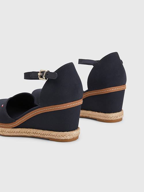 Tommy Hilfiger Colour-Blocked Mid Heel Wedge Espadrille Ženske Sandali Modra | TH823IGR