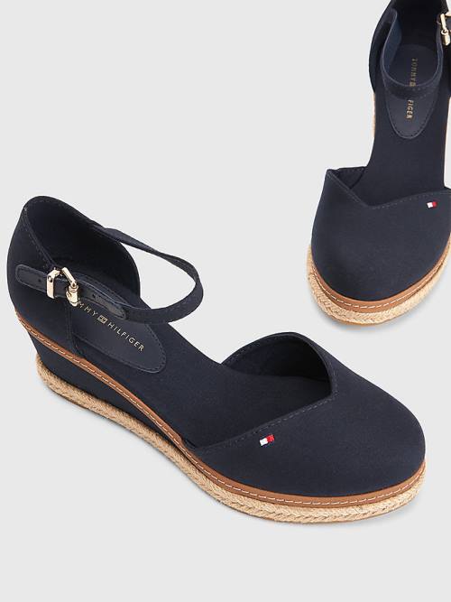 Tommy Hilfiger Colour-Blocked Mid Heel Wedge Espadrille Ženske Sandali Modra | TH823IGR