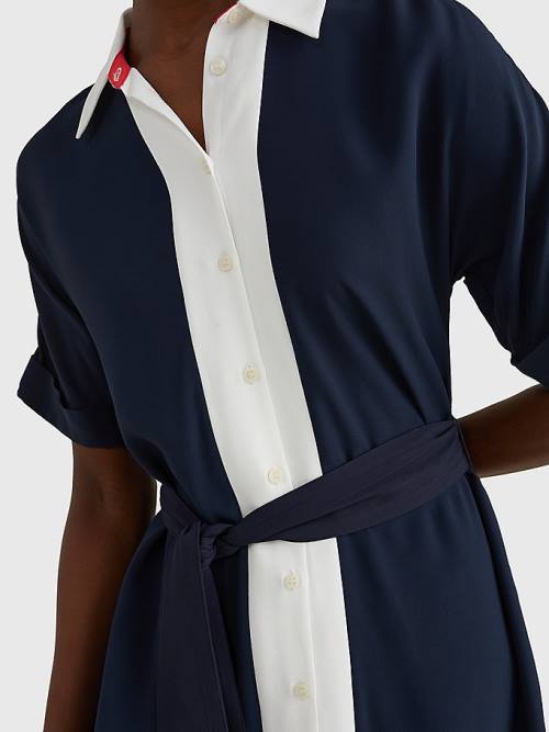 Tommy Hilfiger Colour-Blocked Midi Shirt Ženske Obleke Modra | TH350ATZ