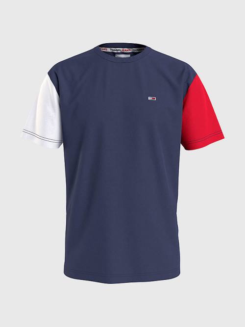 Tommy Hilfiger Colour-Blocked Organic Cotton Moški Majice Modra | TH621TJD