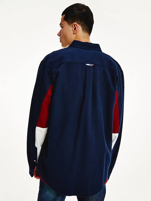 Tommy Hilfiger Colour-Blocked Organic Cotton Twill Moški Srajce Modra | TH840ZWT