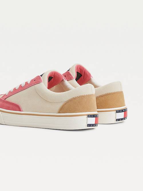 Tommy Hilfiger Colour-Blocked Suede Low Top Ženske Superge Bež | TH950DBQ