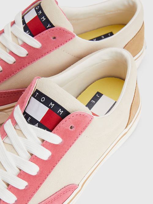 Tommy Hilfiger Colour-Blocked Suede Low Top Ženske Superge Bež | TH950DBQ