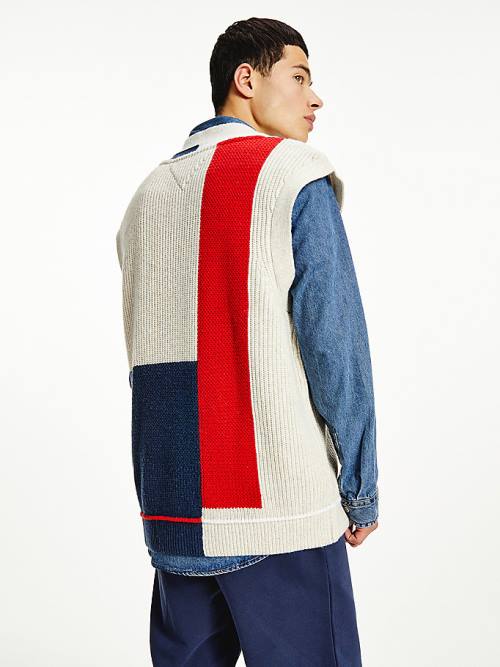 Tommy Hilfiger Colour-Blocked V-Neck Vest Moški Pulover Modra | TH487GHQ