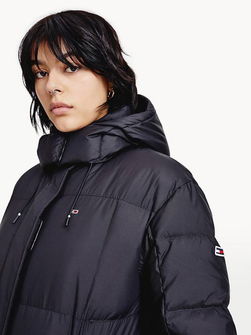 Tommy Hilfiger Contrast Panel Long Down Coat Ženske Jakne Črna | TH159MRQ