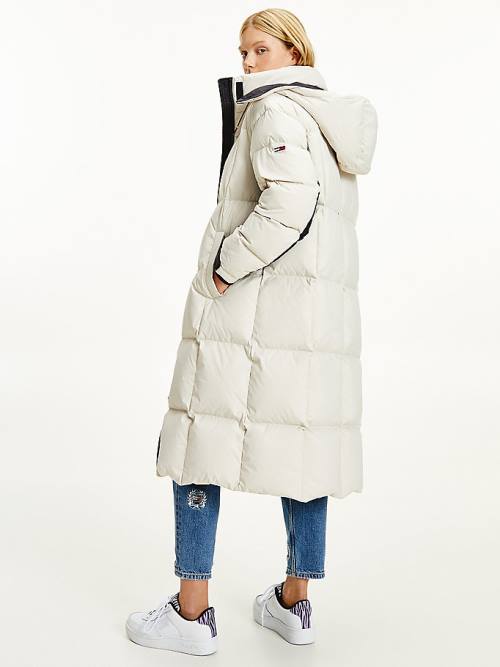 Tommy Hilfiger Contrast Panel Long Down Coat Ženske Jakne Bež | TH634ZKW