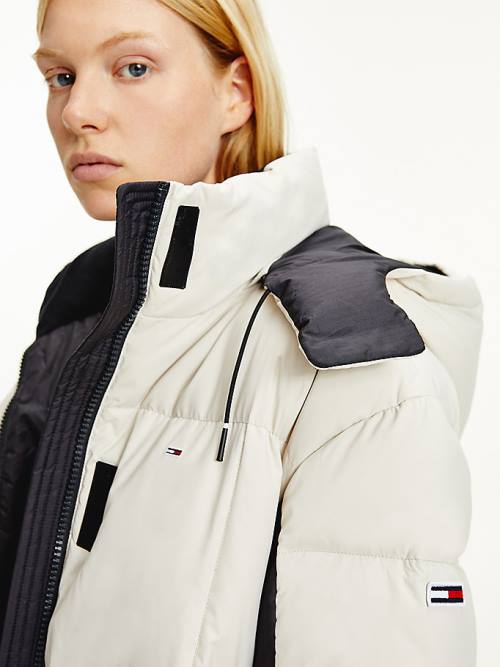 Tommy Hilfiger Contrast Panel Long Down Coat Ženske Jakne Bež | TH634ZKW