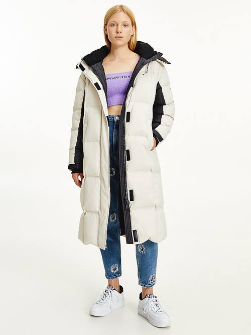 Tommy Hilfiger Contrast Panel Long Down Coat Ženske Jakne Bež | TH634ZKW