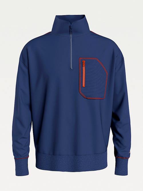 Tommy Hilfiger Contrast Pocket Half-Zip Moški Pulover Modra | TH081GSF