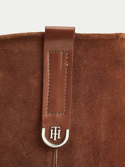 Tommy Hilfiger Contrast Texture Suede Long Ženske Škornji Rjav | TH715YFE