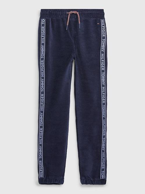 Tommy Hilfiger Corduroy Velour Logo Tape Joggers Dekleta Hlače Modra | TH489KIV