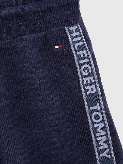 Tommy Hilfiger Corduroy Velour Logo Tape Joggers Dekleta Hlače Modra | TH489KIV