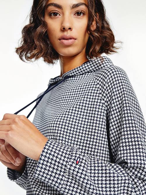 Tommy Hilfiger Cotton Houndstooth Jacquard Regular Fit Ženske Pulover s kapuco Modra | TH245DRM