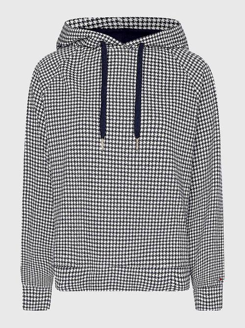 Tommy Hilfiger Cotton Houndstooth Jacquard Regular Fit Ženske Pulover s kapuco Modra | TH245DRM