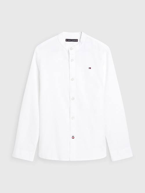 Tommy Hilfiger Cotton Linen Collarless Fantje Srajce Bela | TH849CQH