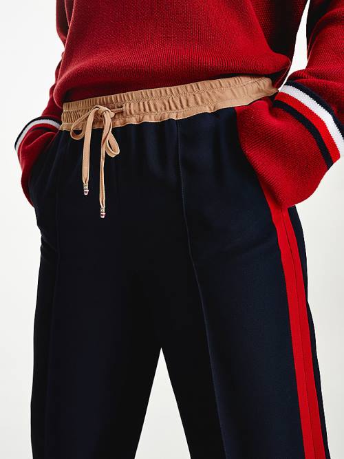 Tommy Hilfiger Crepe Colour-Blocked Drawstring Waist Ženske Hlače Modra | TH716EYF