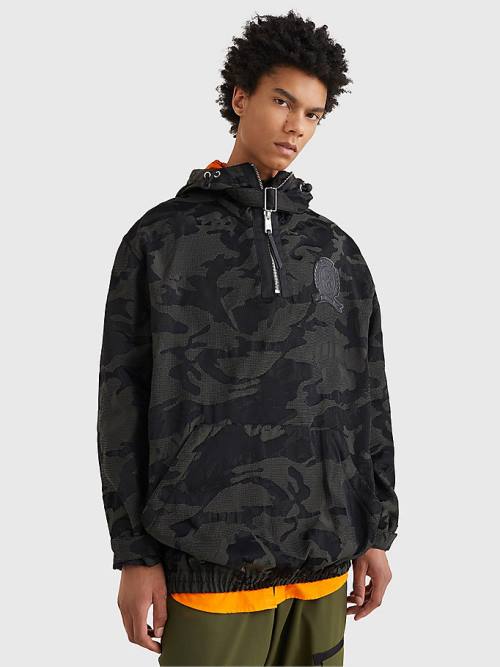 Tommy Hilfiger Crest Camo Print Pull-On Hooded Moški Plašč Črna | TH638SWZ