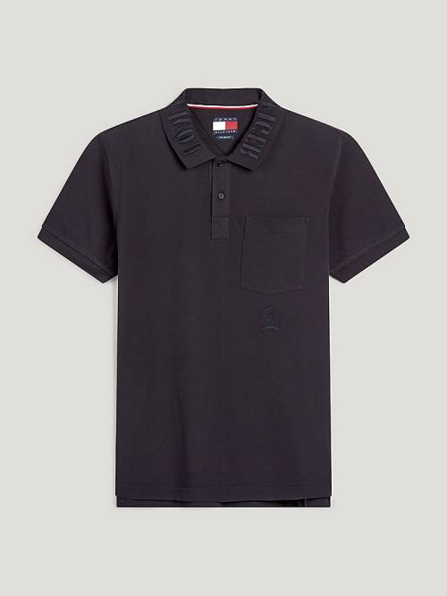 Tommy Hilfiger Crest Embroidery Organic Cotton Moški Polo Majica Črna | TH036KOT