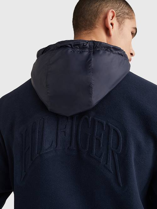 Tommy Hilfiger Crest Polar Fleece Relaxed Fit Moški Pulover s kapuco Modra | TH690RJF