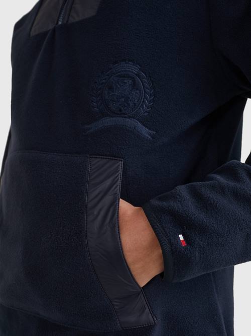 Tommy Hilfiger Crest Polar Fleece Relaxed Fit Moški Pulover s kapuco Modra | TH690RJF