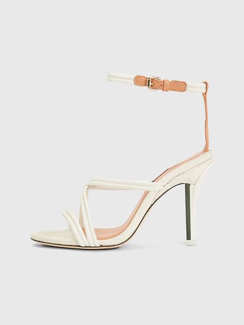 Tommy Hilfiger Crest Strap High Heel Leather Ženske Sandali Bela | TH568OPA