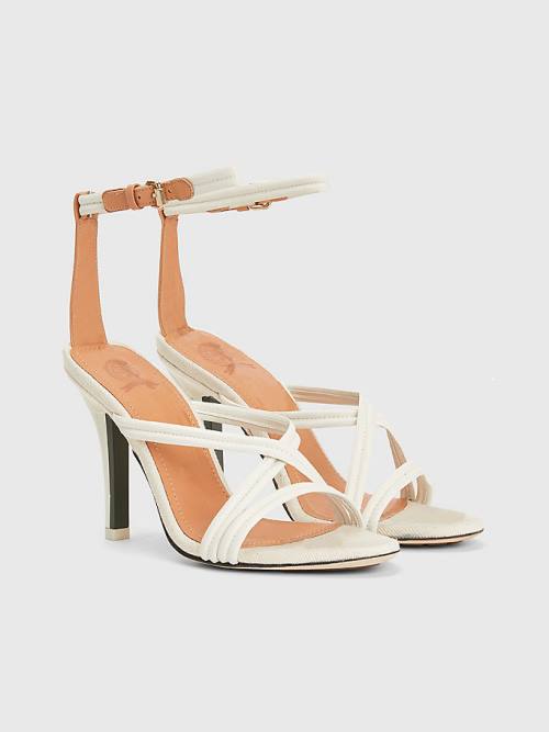 Tommy Hilfiger Crest Strap High Heel Leather Ženske Sandali Bela | TH568OPA