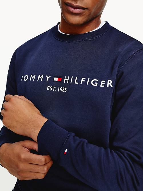 Tommy Hilfiger Crew Neck Logo Moški Pulover Modra | TH159JXQ