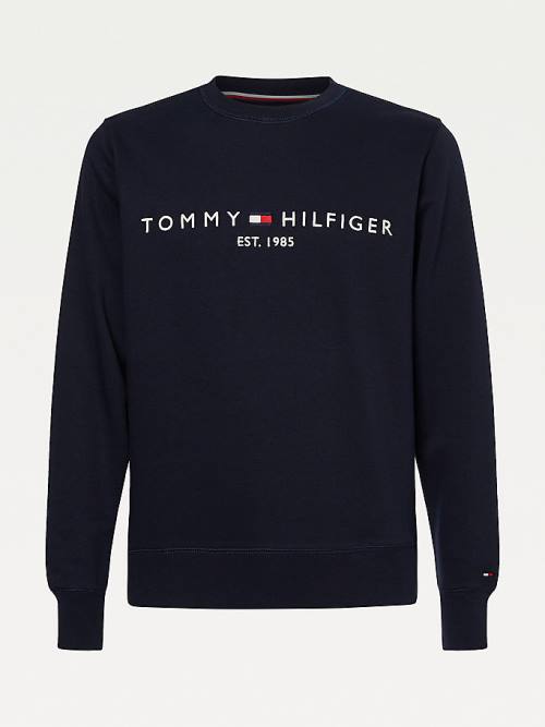 Tommy Hilfiger Crew Neck Logo Moški Pulover Modra | TH159JXQ