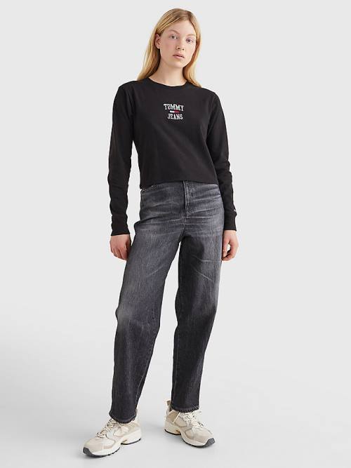 Tommy Hilfiger Cropped Logo Long Sleeve Ženske Majice Črna | TH329LSC