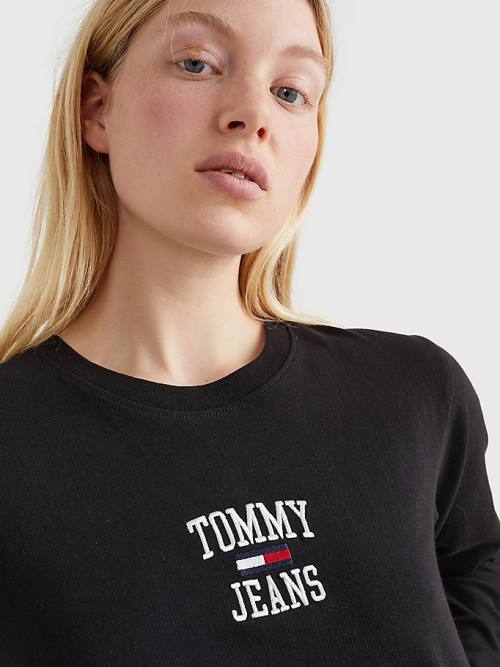 Tommy Hilfiger Cropped Logo Long Sleeve Ženske Majice Črna | TH329LSC