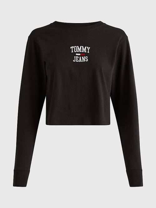 Tommy Hilfiger Cropped Logo Long Sleeve Ženske Majice Črna | TH329LSC