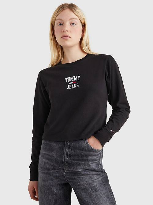 Tommy Hilfiger Cropped Logo Long Sleeve Ženske Majice Črna | TH329LSC