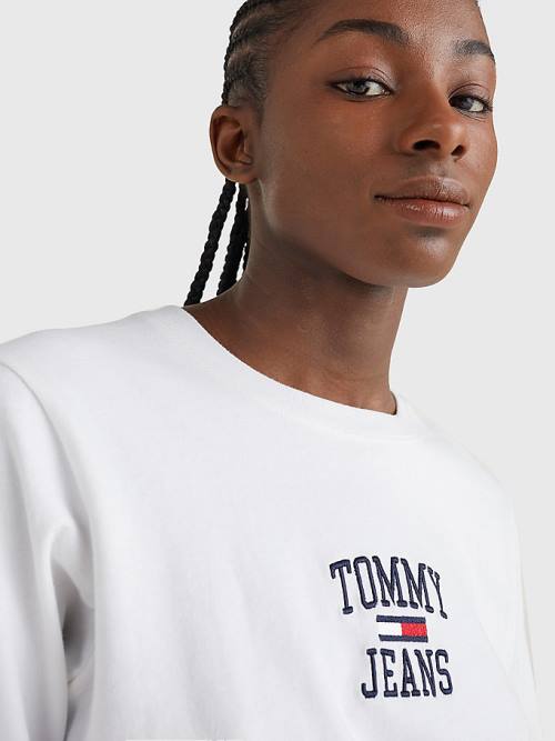 Tommy Hilfiger Cropped Logo Long Sleeve Ženske Majice Bela | TH973GYI