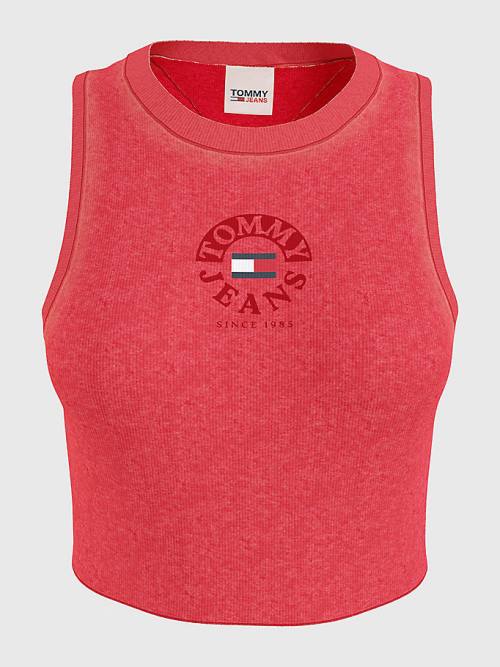 Tommy Hilfiger Cropped Logo Tank Top Ženske Majice Rdeča | TH194VHP