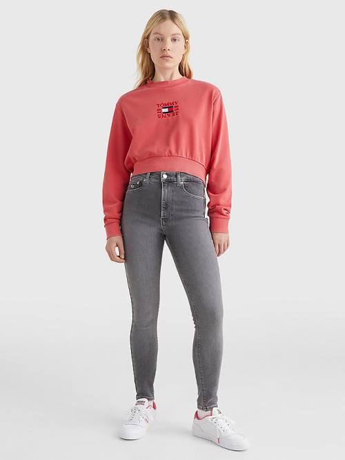 Tommy Hilfiger Cropped Logo Ženske Pulover Rdeča | TH132CTP