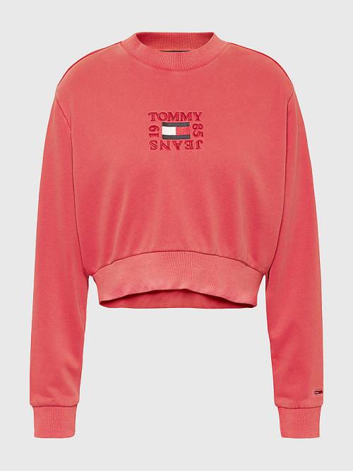 Tommy Hilfiger Cropped Logo Ženske Pulover Rdeča | TH132CTP