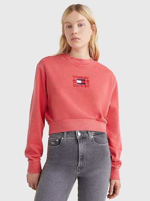 Tommy Hilfiger Cropped Logo Ženske Pulover Rdeča | TH132CTP